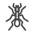 Black and white line drawing icon of an ant